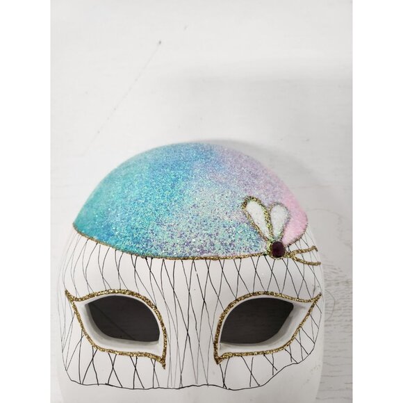 Vintage Venetian Carnival Wall Mask Hanging Ceramic Glittery Hand Painted Decor - Picture 3 of 8
